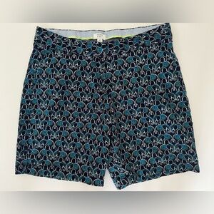 Crown & Ivy Women’s Elephant Patterned Shorts Size 12 Navy Blue Green Preppy